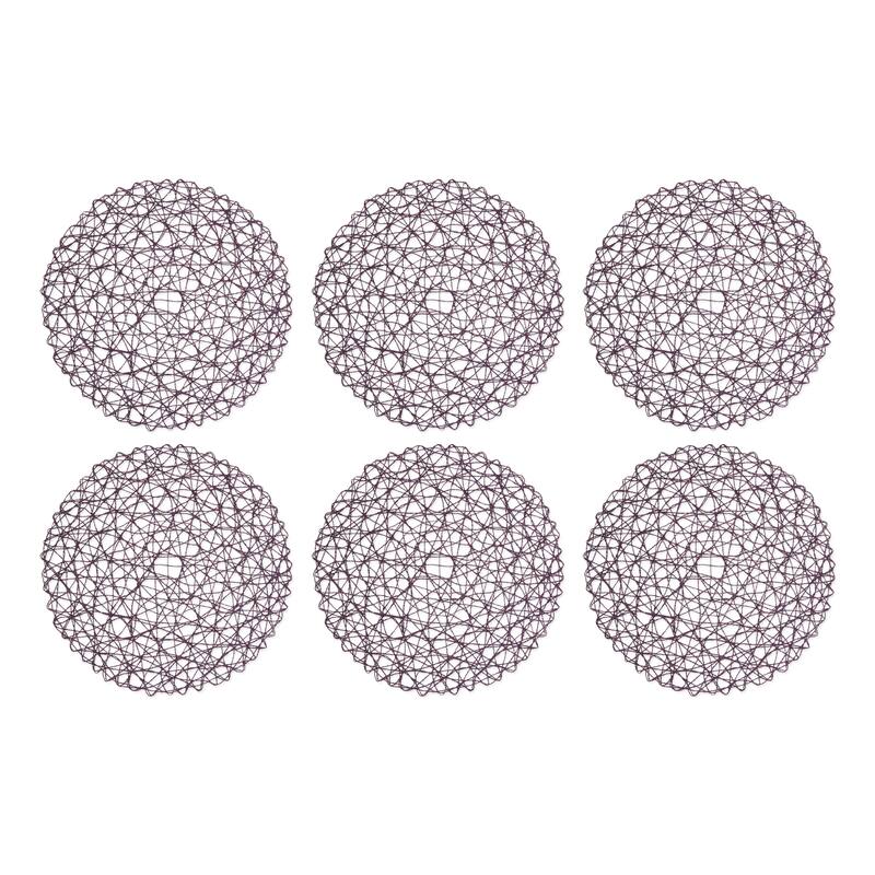 Design Imports Woven Paper Kitchen Placemat Set (Set of 6) - 15x15x1.18 - Round Eggplant