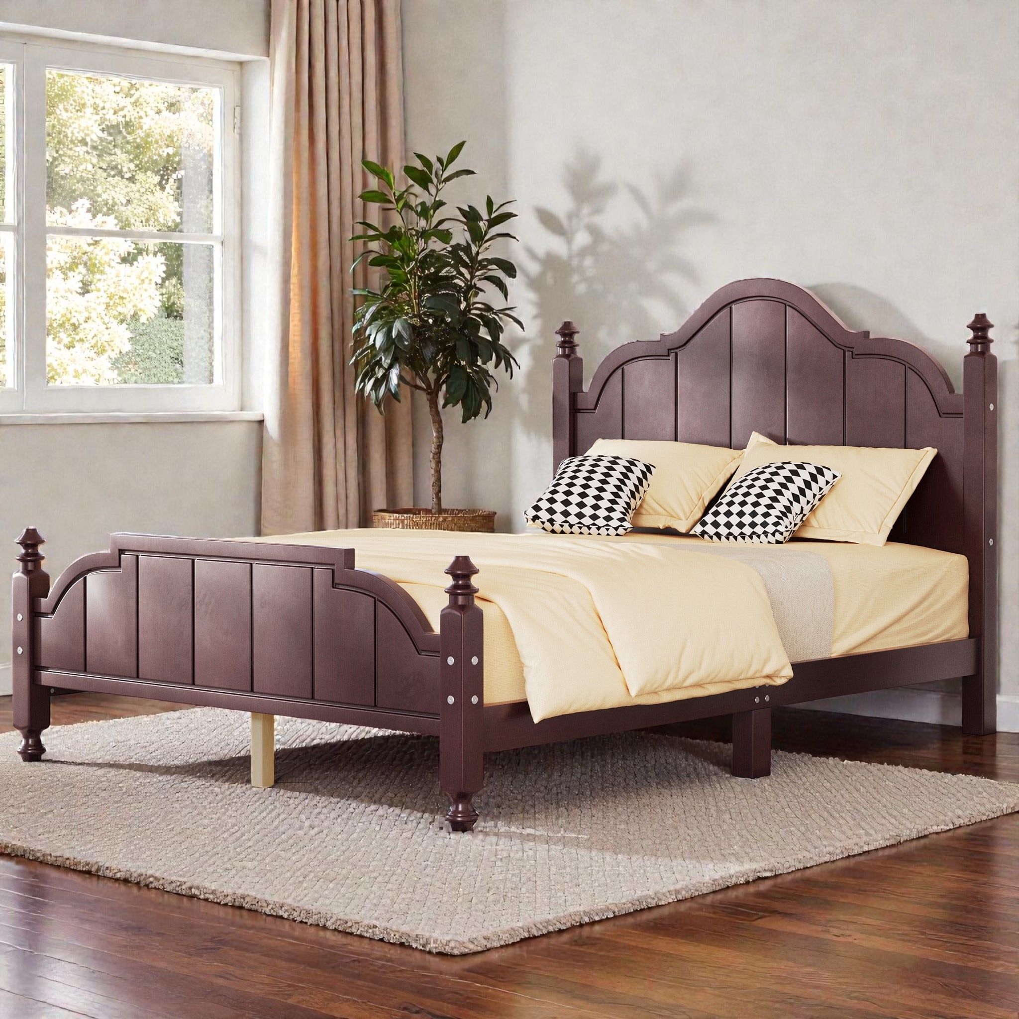 Full Size Wooden Platform Bed Frame with Headboard and Slat Support, Vintage Style Full Bed Frame