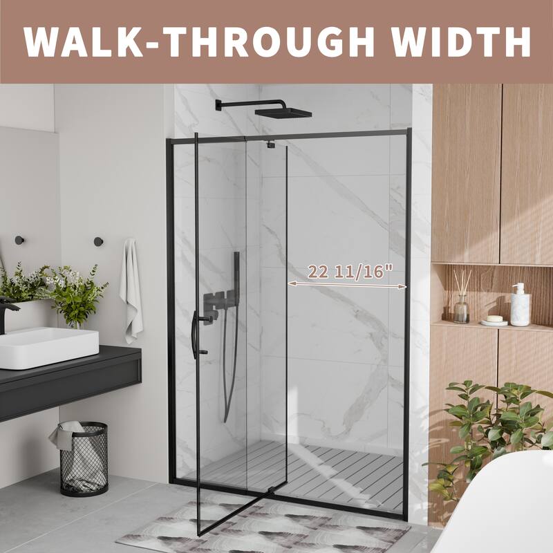 Modland 44-48"x71'' Adjustable Pivot Shower Door - Auto-Lift Hinge, Magnetic Seal, 6 Finishes for Uneven Walls - 48''x 71''