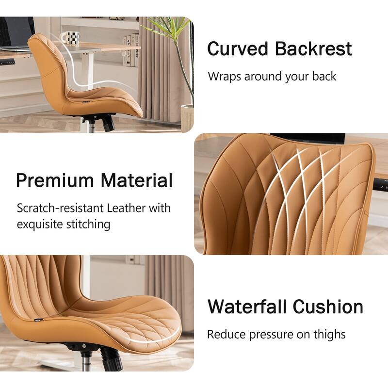 Faux Leather Office Chair with Wheels, Upholstered Task Chair