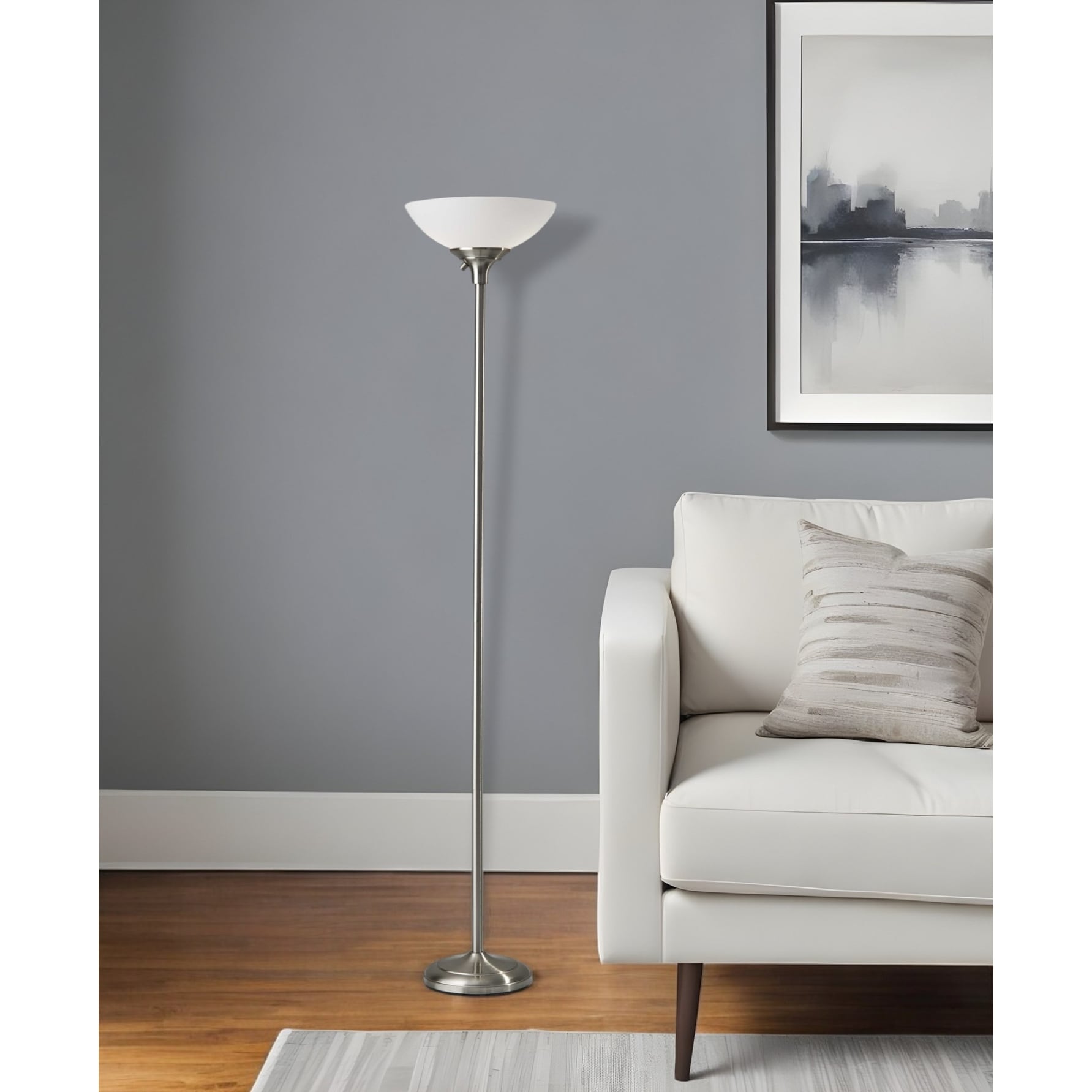 Tailored Satin Steel Metal Torchiere with Bright Illumination