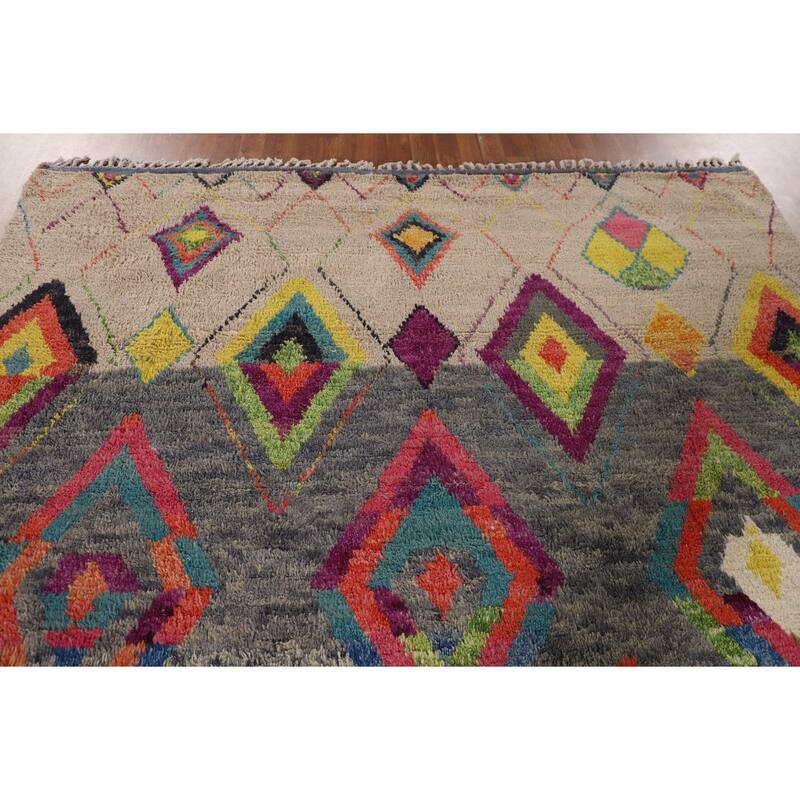 Geometric / Moroccan Oriental Area Rug Hand-Knotted Wool Carpet - 7'10" x 10'8"