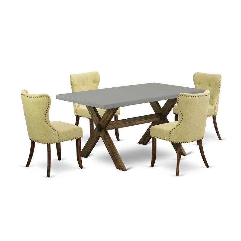 HomeStock 5-Piece Rectangle Natural Oak Finish Solid Wood Top Dining Table with 4 Parson Chair with Lattice Back