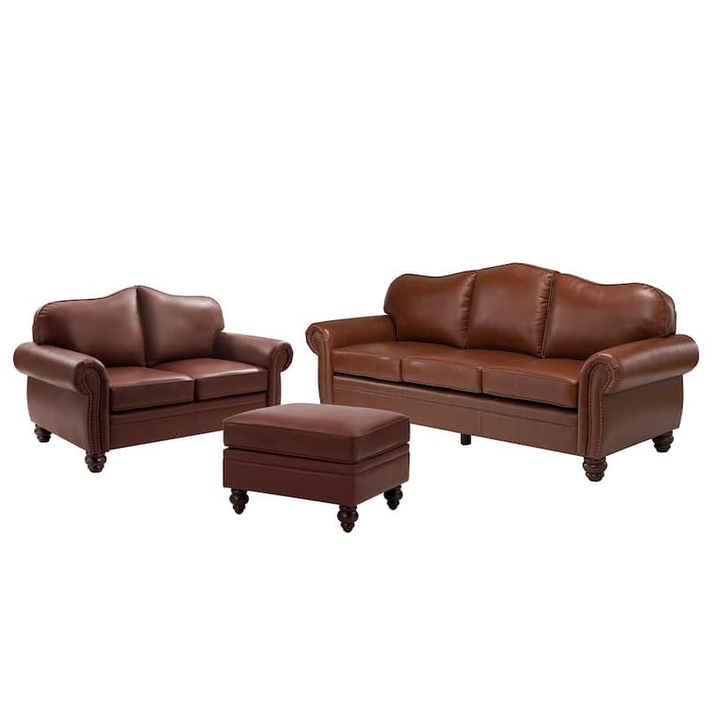 Filomena Transitional 5 Piece Genuine Leather Living Room Set Sofa with Rolled Arms by HULALA HOME