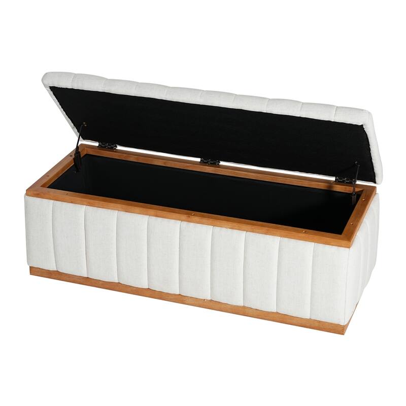 Christopher Knight Home - Beige Performance Fabric Upholstered Storage Bench with Wood Frame