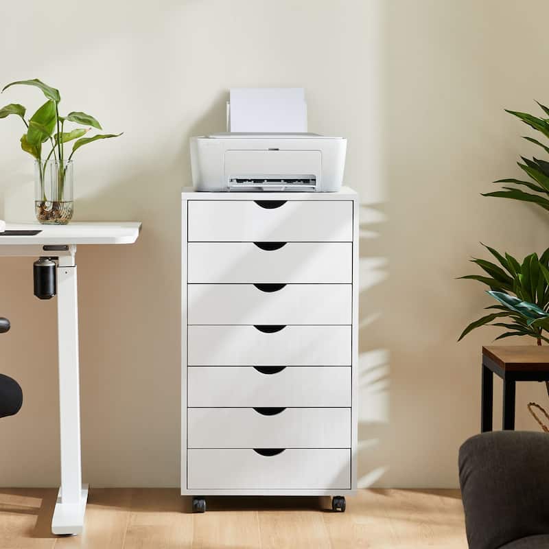 7-Drawer Vertical File Cabinet, Mobile Rolling Storage Dresser with Wheels