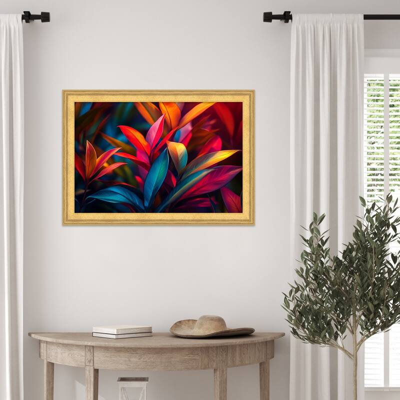 Floral Mingled Vibrance by Tradelink inhouse artist Wood Framed Wall Art Print - Owen Gold