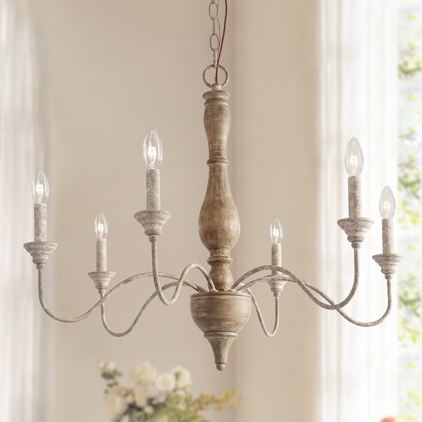 Farmhouse Distressed Wood 6-light handcrafted Chandelier for Kitchen Dining Room - 29.5 * 29.5 * 24.4