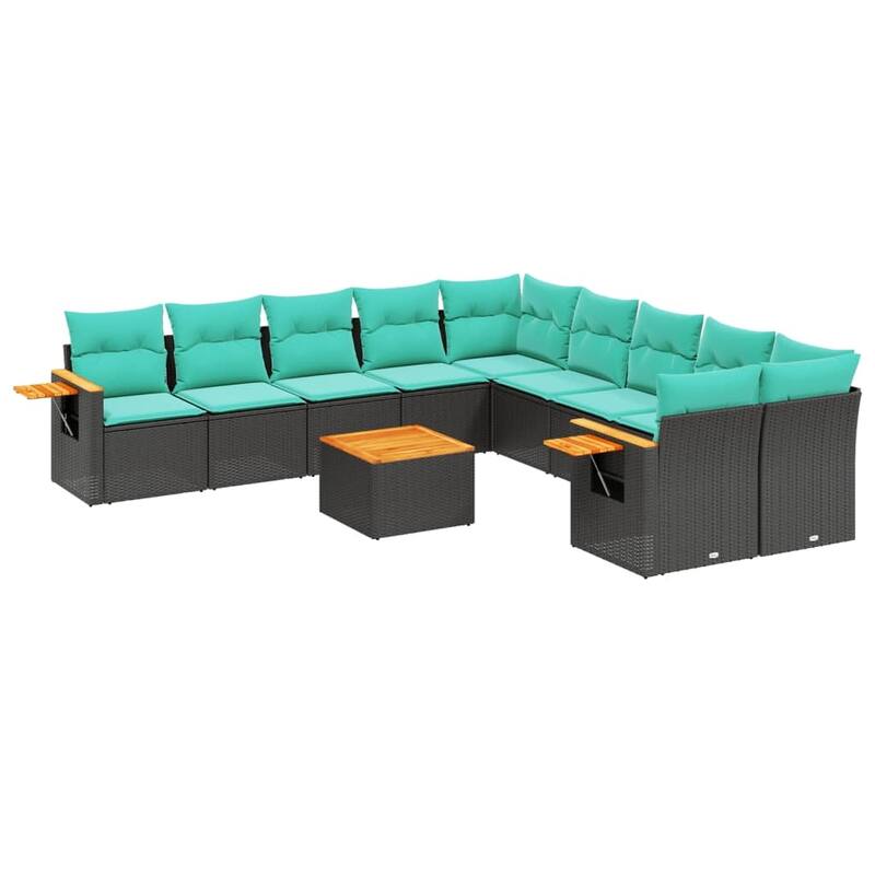 vidaXL 10 Piece Patio Sofa Set with Cushions Black Poly Rattan