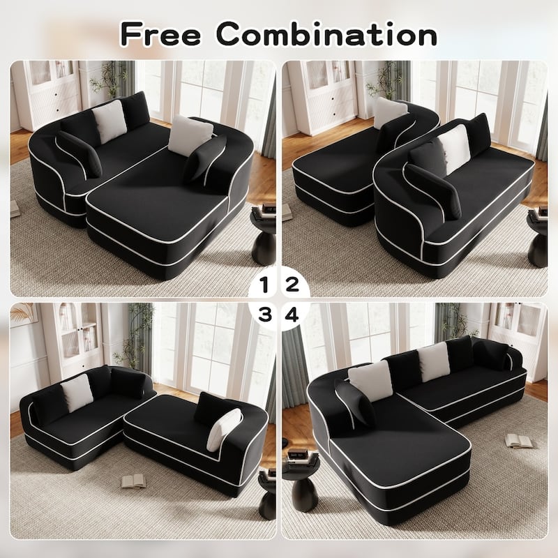 105.9" Modular L-shaped Teddy Velvet Sectional Sofa with Chaise and Curved Armrest