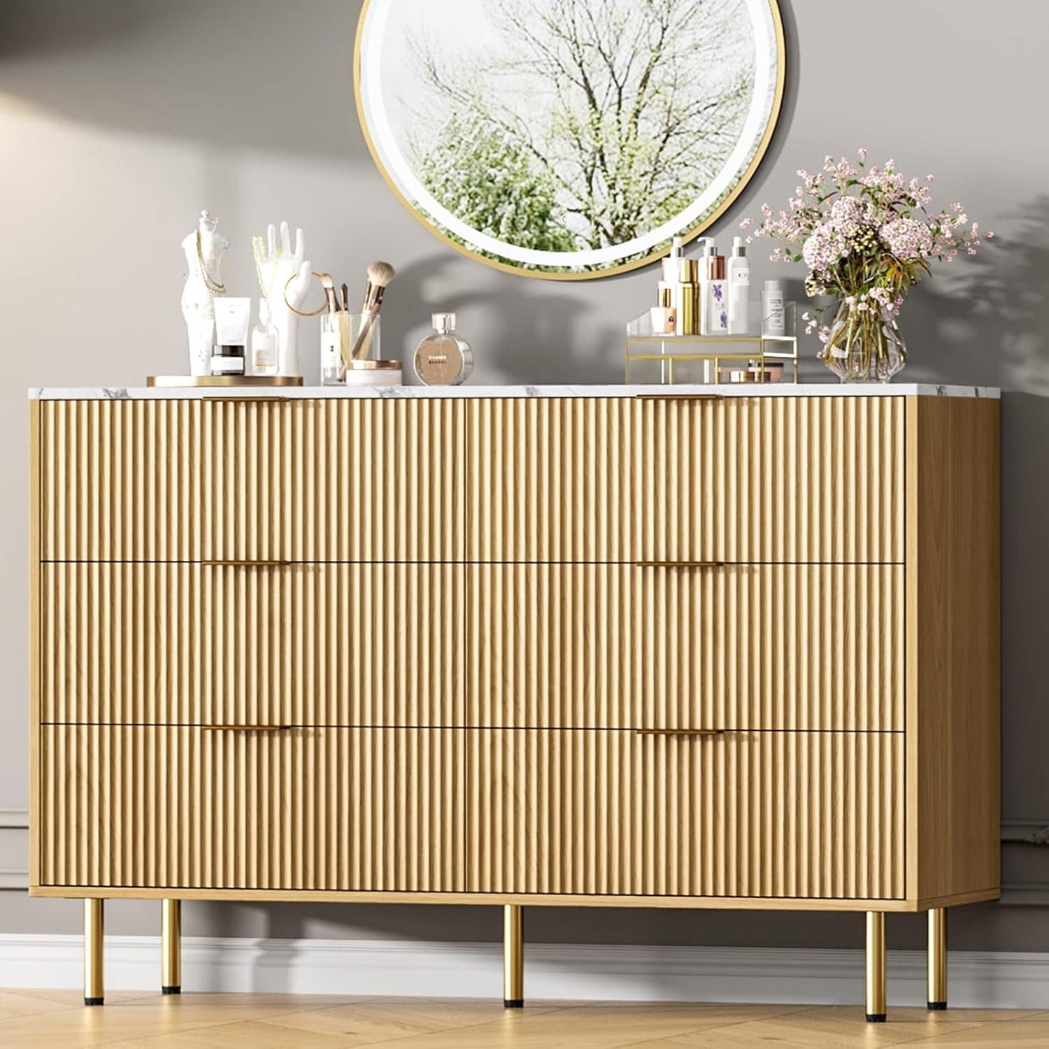 Fluted Dresser, Modern Wooden Double Chest for Hallway