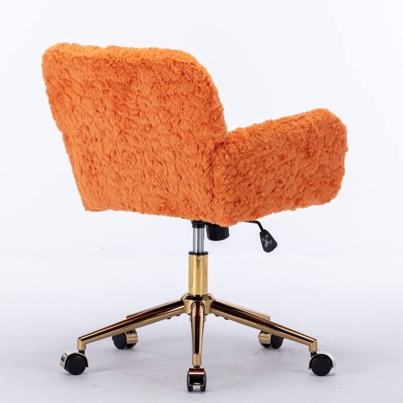 GDF Studio - Modern Upholstered Swivel Home Office Chair with Golden Metal Base and Artificial Rabbit Hair Comfort