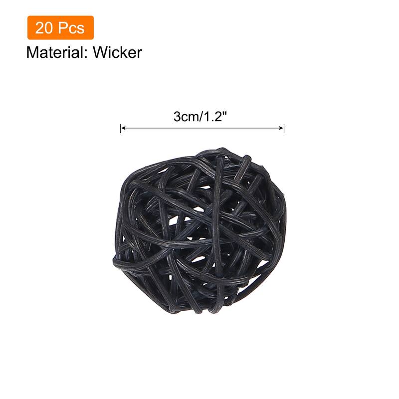 20 Pcs Wicker Rattan Balls 1.2In for Vase Fillers Party Decorative - Black