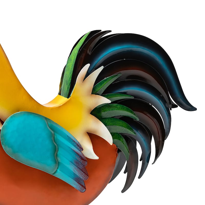 21"H Metal 3D Vibrant Standing Rooster Garden Statue by Glitzhome