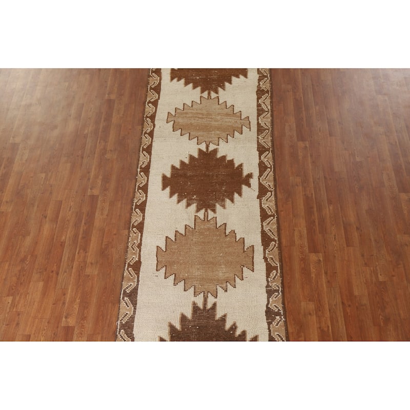 Anatolian Turkish Runner Rug Handmade Beige Wool Carpet - 3'4"x 12'7"