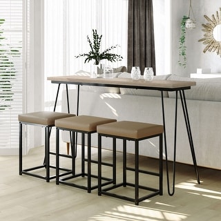 4 Pieces Counter Height Extra Long Dining Table Set with 3 PU Stools ...