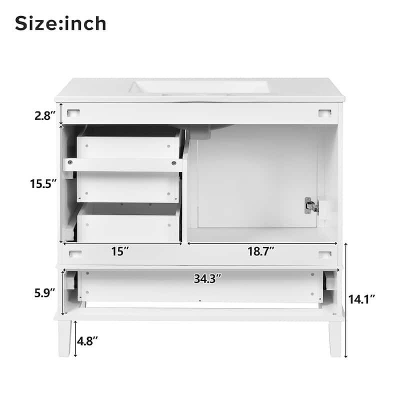 GDFStudio - Aurea Wood & Ceramic 36" Bathroom Vanity with Sink, Soft-Close Door & 3 Drawers
