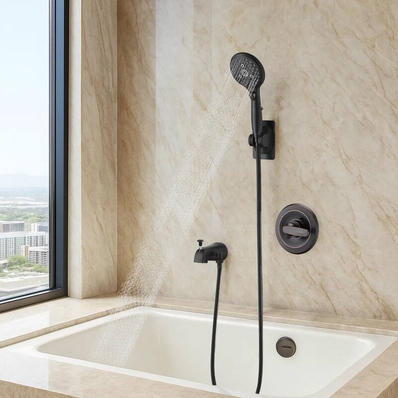 Lift-Up Diverter Tub Spout with 6 Settings Handheld Shower in Oil Rubbed Bronze (Rough-in Valve Not Included)