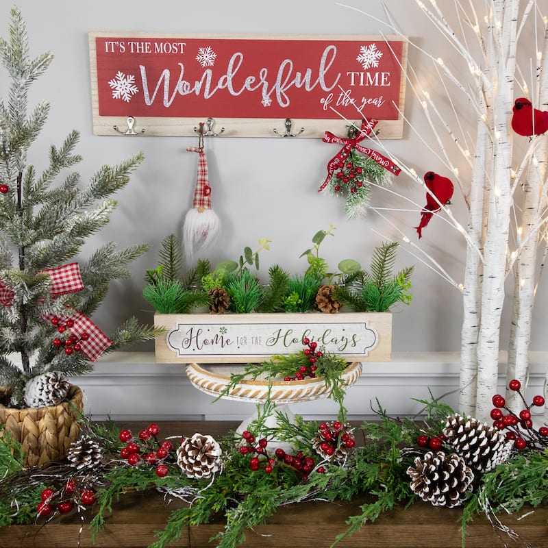 Rectangular Boxed Foliage "Home For The Holidays" Christmas Candle Holders - 13.75"