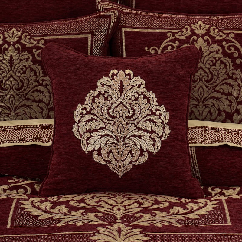 J. Queen New York Laurenza 18" Square Embellished Decorative Throw Pillow - Accent - Polyester - Crimson