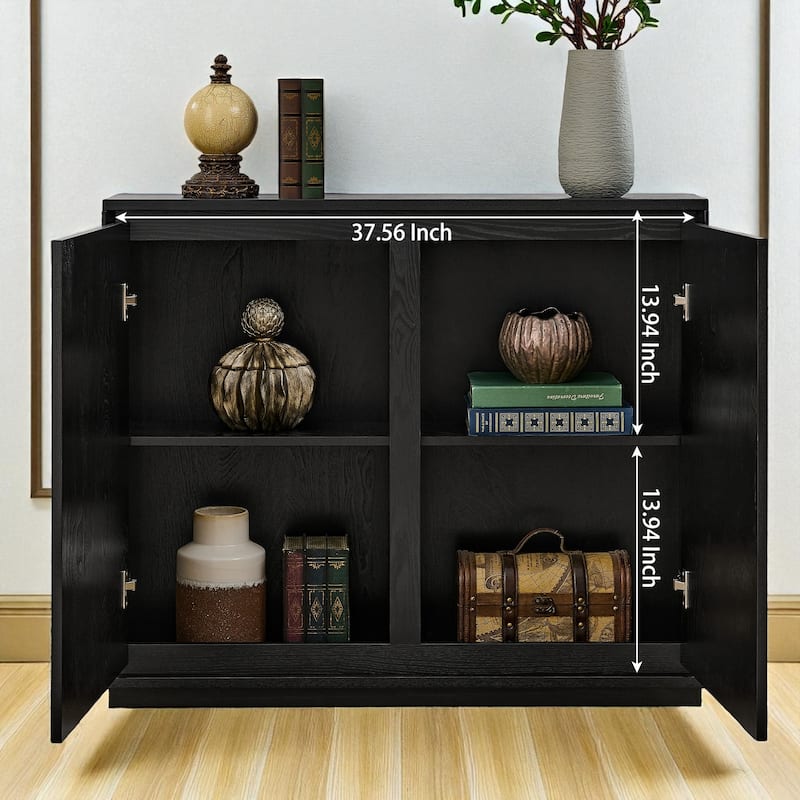 39" V-Shape Fluted Storage Cabinet, Mid Century Modern Buffet Sideboard with Outlet Holes for Entryway Kitchen
