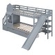 preview thumbnail 56 of 64, Elegant Twin over Twin Bunk Bed With 2 Drawers,3 Shelves and Slide,Sturdy Frame,s