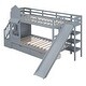 preview thumbnail 9 of 55, Twin over Twin Castle Bunk Bed with Drawers, Shelves and Slide, Gray