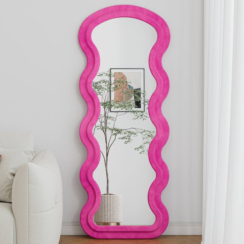 Full Length Wave Floor Mirror with Stand for Living Room Hanging or Against The Wall