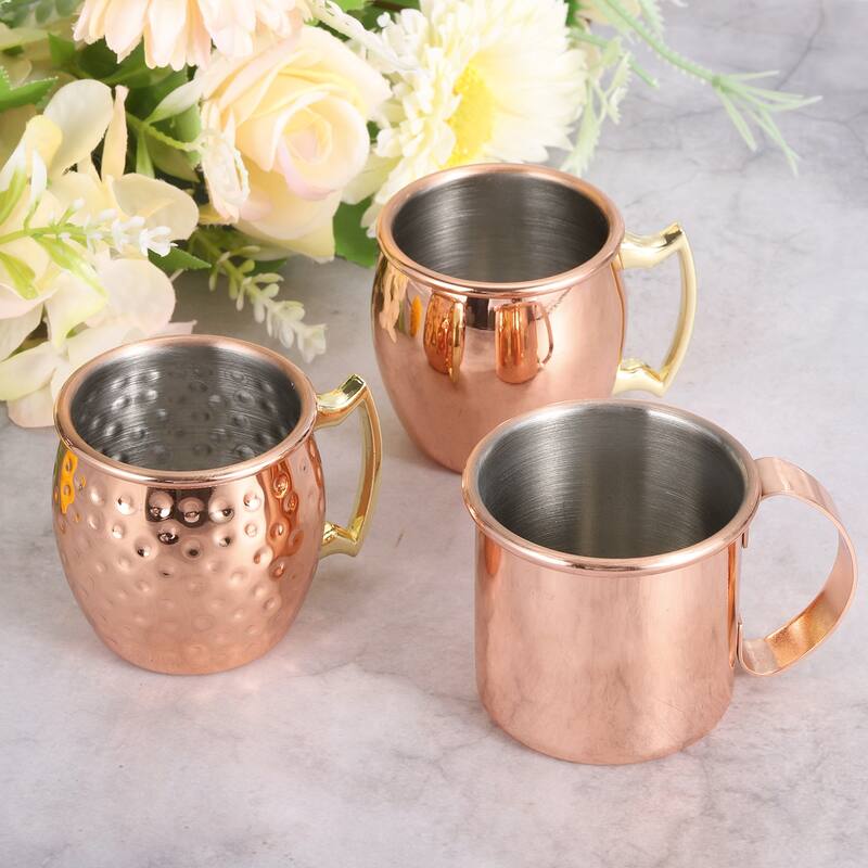 Copper Mugs 60ml/2 OZ Mini Hammered Cocktail Mugs, 4Pcs Rose Gold - Rose Gold