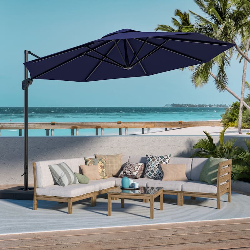 BONOSUKI Outdoor 11Ft UV Protection Patio Cantilever Umbrella w/Base - Navy Blue