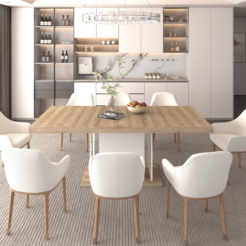 Rectangle extendable dining table for 6-10 people aged effect wood