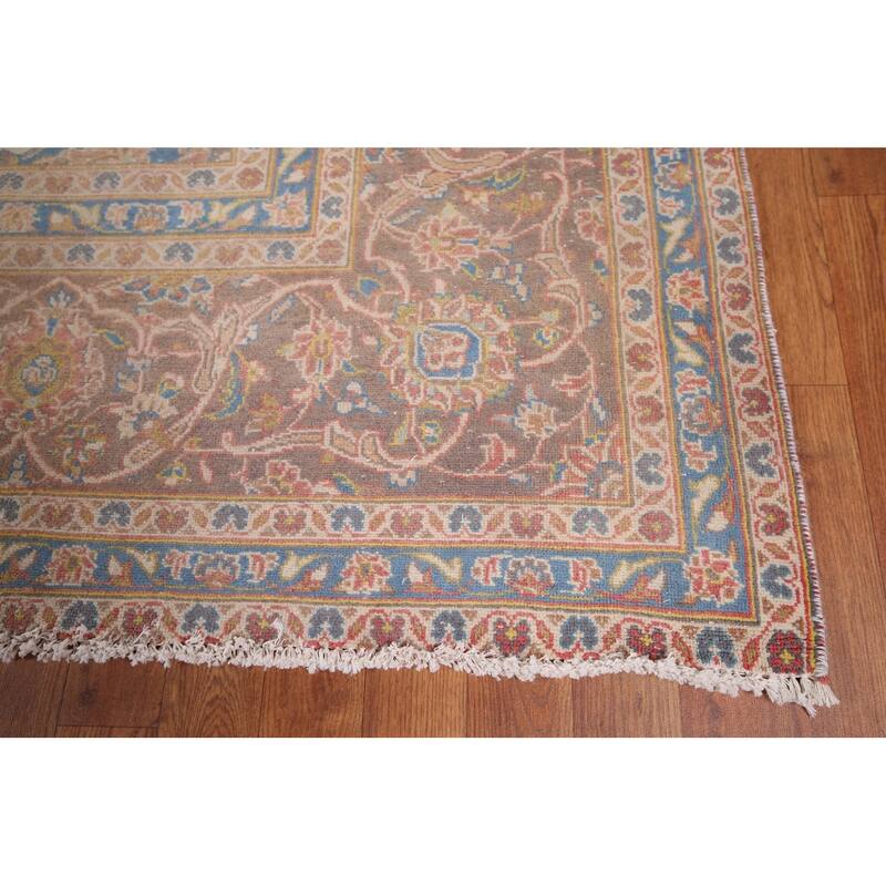 Traditional Kashan Persian Vintage Area Rug Handmade Wool Carpet - 9'8" x 12'9"