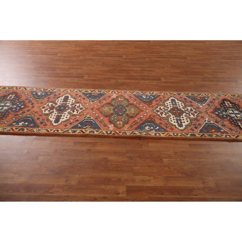 Geometric Kazak Indian Runner Rug Handmade Wool Carpet - 2'6"x 9'10"