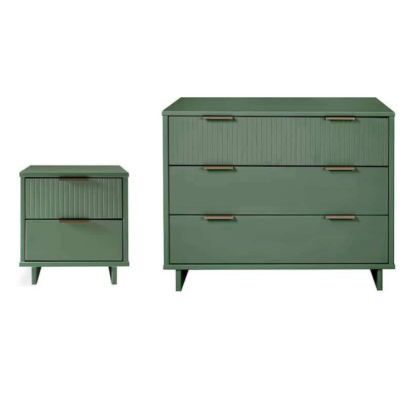 Manhattan Comfort 2-Piece Granville Modern Solid Wood Standard Dresser and Nightstand Set