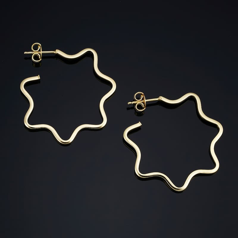 14k Yellow Gold Wave Open Hoop Earrings