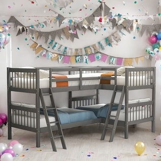 Modern 4 in 1 Twin over Twin L-Shaped Bunk Bed With Ladder For Bedroom,Dorm,Kids