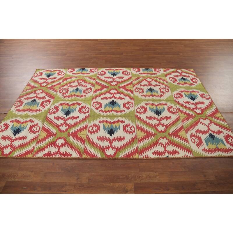 Flat Weave Pile Kilim Reversible Area Rug Hand-Knotted Wool Carpet - 4'10"x 7'10"