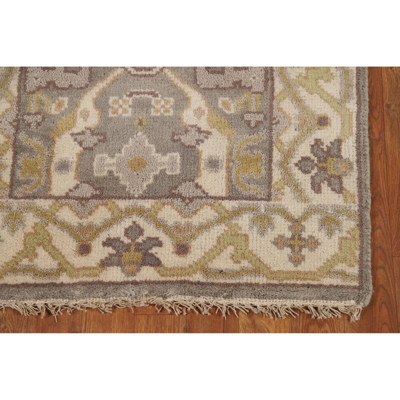 Grey Oushak Runner Rug Hand-Knotted Transitional Wool Carpet - 2'6"x 9'9"