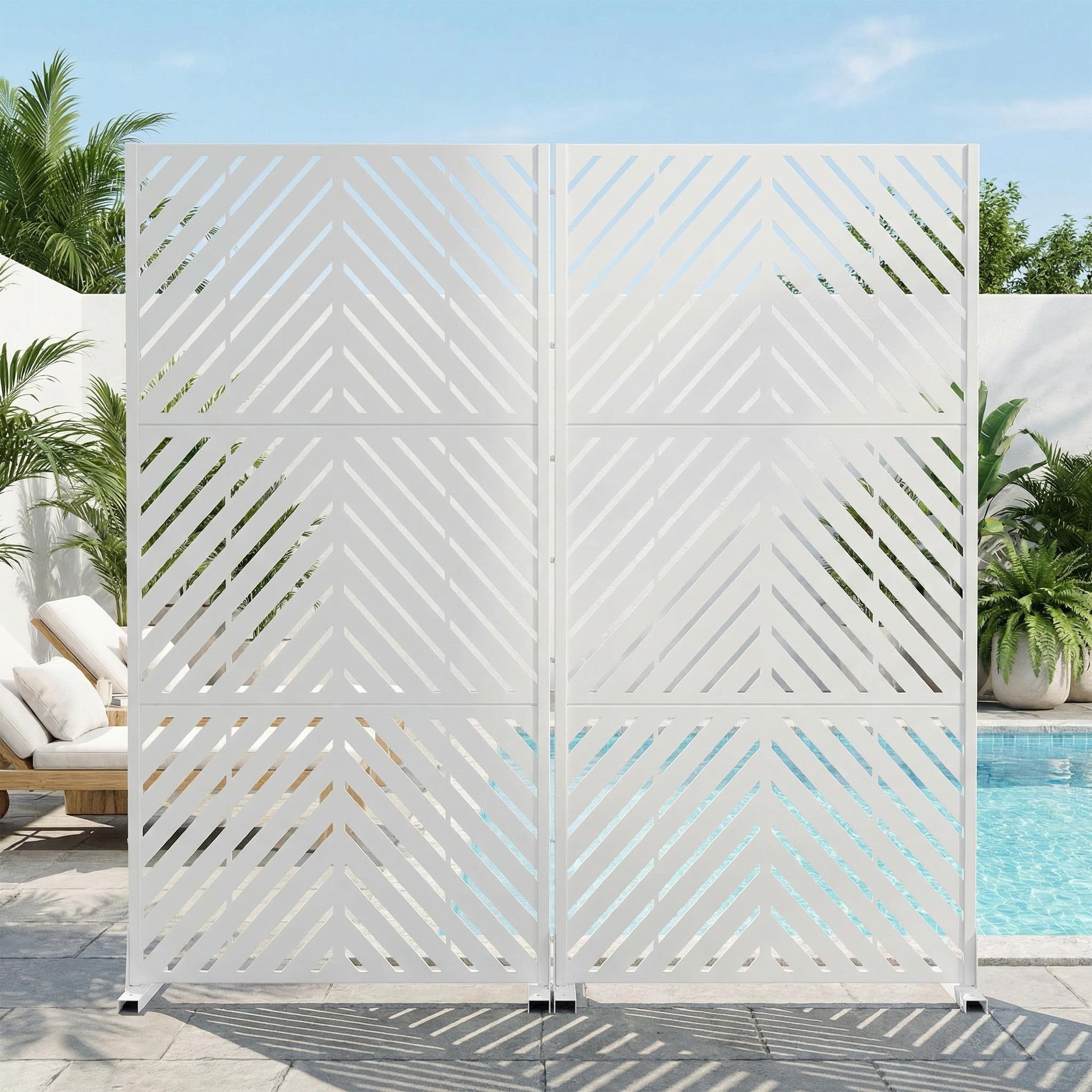 Outdoor Privacy Screen with Stand for Patio Garden Metal Fence Set of 2