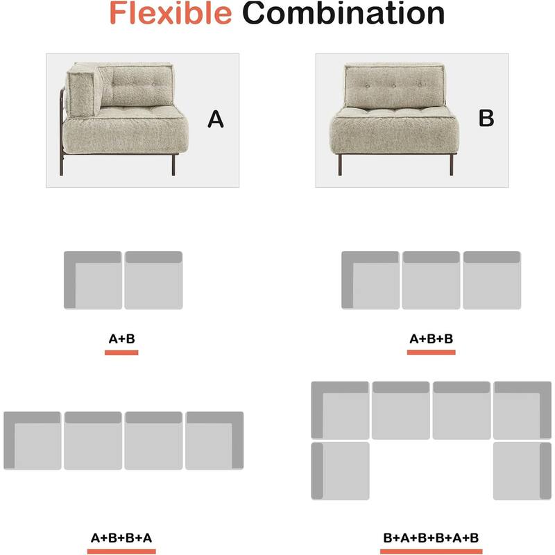 MCombo Modular Sofa Couch with Removable Cushion, 3 Seaters Accent Sofa Chair