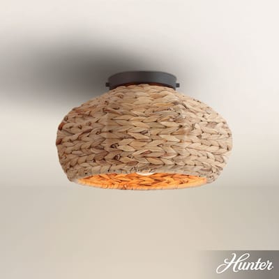 Hunter Cambria 14" Boho Seagrass Flush Mount Ceiling Light - Kitchen, Bedroom, Entryway - Transitional, Coastal