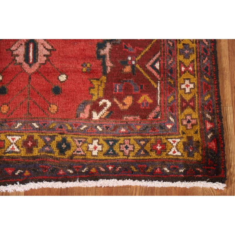 Hand Knotted Oriental 100% Wool Carpet Traditional Geometric Red Heriz Runner Rug - 10' 8'' X 3' 2''