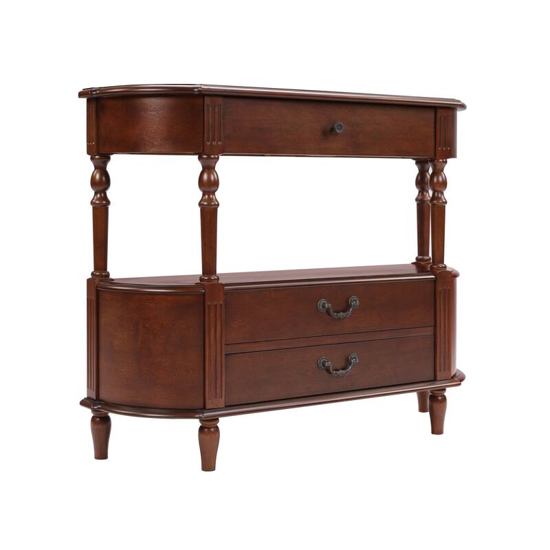 43"Retro Curved Wood Console Table with 3 Drawers and Storage Shelf