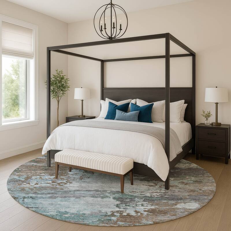 Premium Washable Super Soft Abstract Contemporary Mayfield Rug - Brown - 8' x 8'