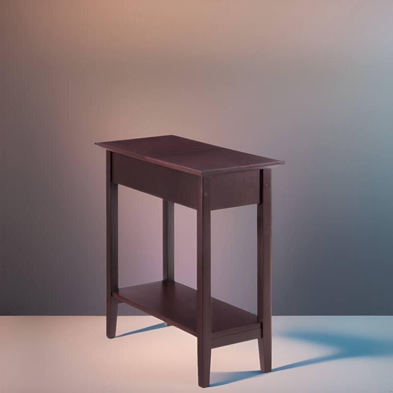 Wooden Flip-Top Side Table with Spacious Storage, Compact Space-Saving Design and Convenient Shelf