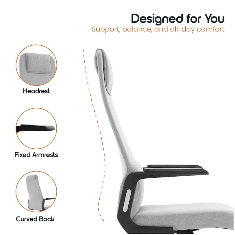 Nexa Ergonomic Leather/Polyester High-Back Office Chair with Padded Headrest, Adjustable Height, Swivel, and Smooth Casters