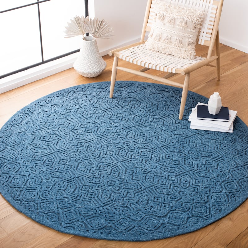 SAFAVIEH Handmade Textural Tarsha Wool Rug - 6' Round - Dark Blue