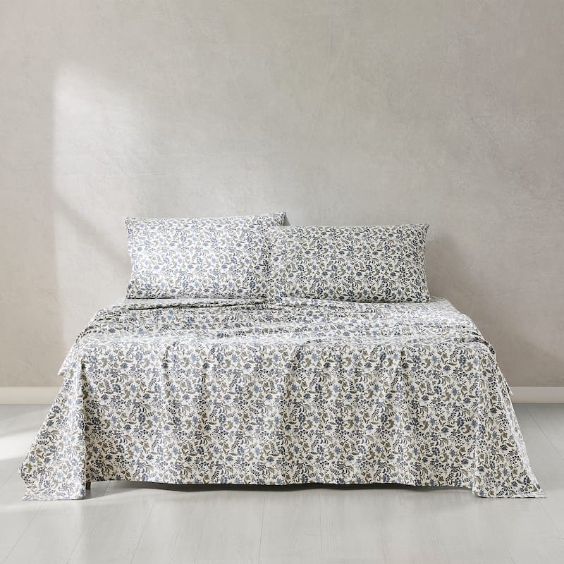 Lush Decor Lillian Block Print Blue Cotton Sheet Set