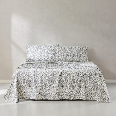 Lush Decor Lillian Block Print Blue Cotton Sheet Set