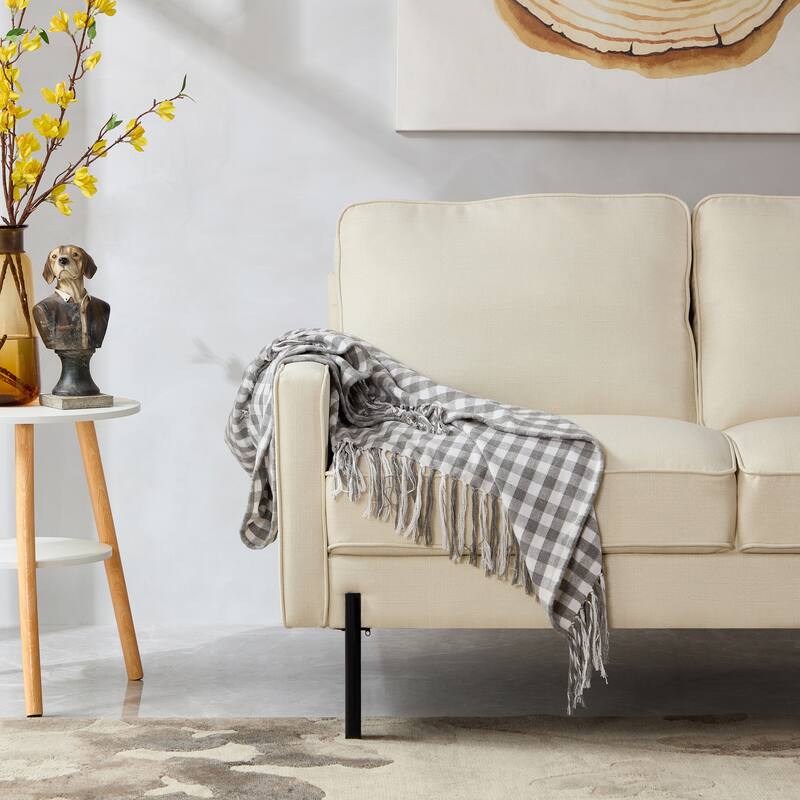 Snowhill 57''W Modern Linen Loveseat, 2-Seater, Matte Black Metal Legs
